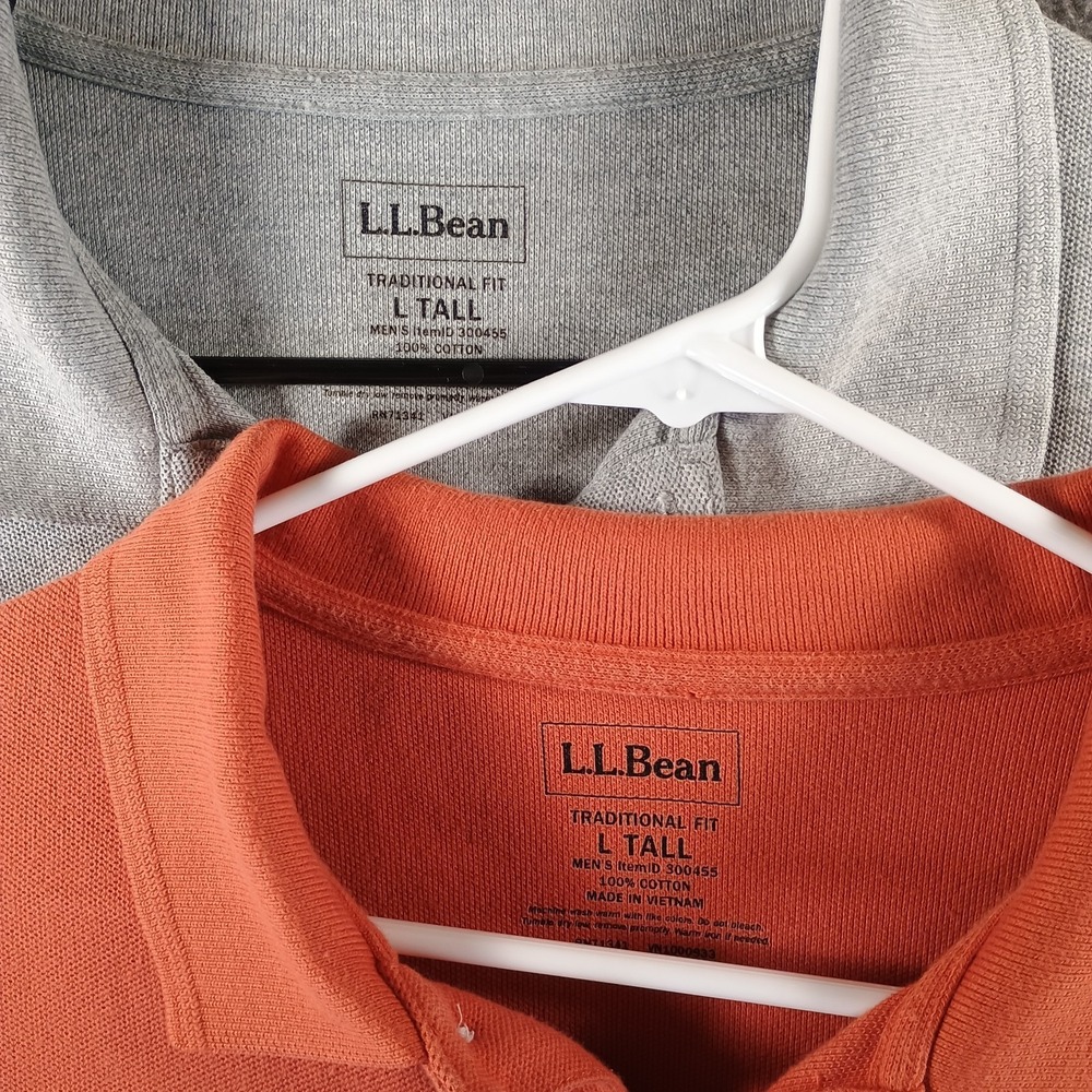 Lot of 2 LL Bean Men's Premium Double L Polo Shirt Men LT Gray Orange